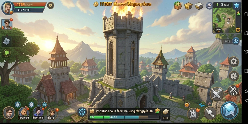 Tangkapan layar gameplay 11TBET menampilkan pertarungan menara yang seru.