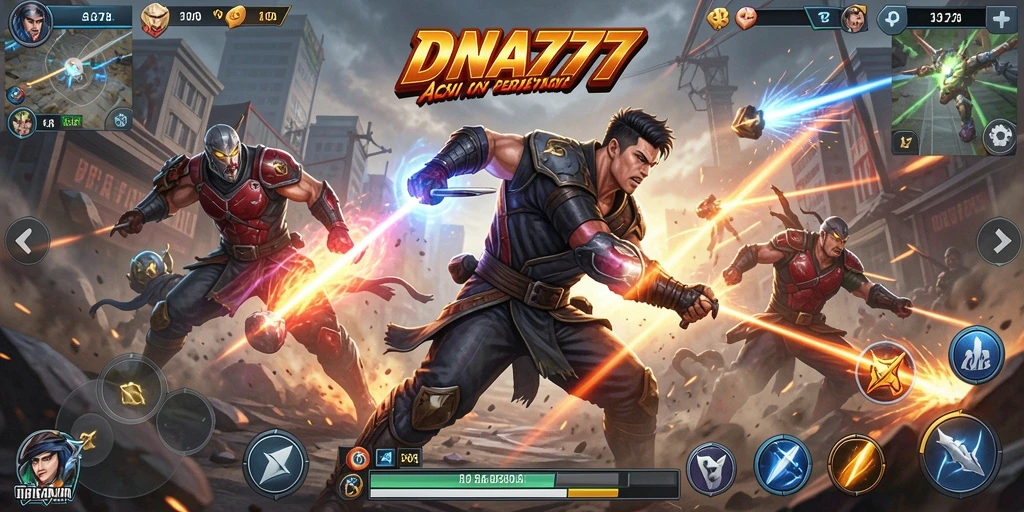 Screenshot gameplay <strong>DNA777</strong> yang menunjukkan aksi pertarungan yang seru.