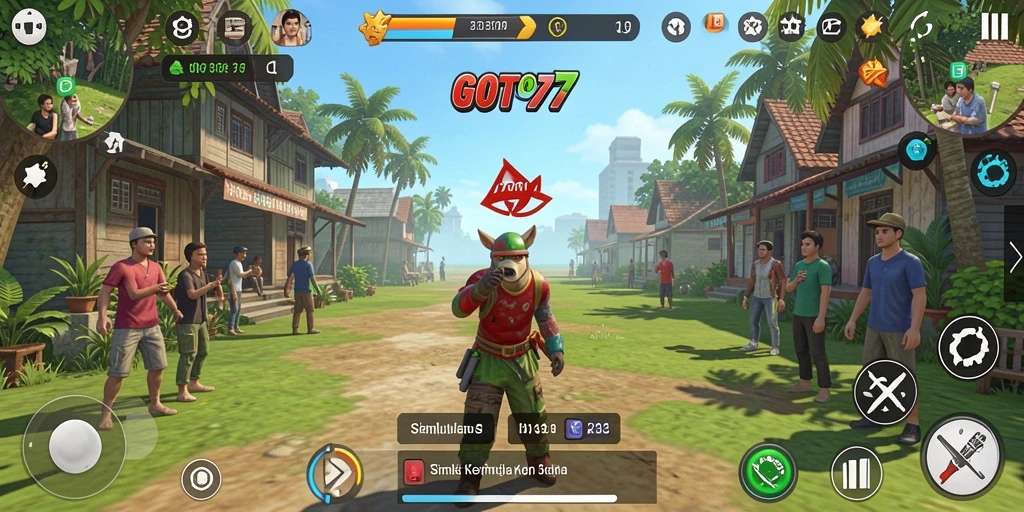 Tampilan gameplay <strong>GOTO77</strong> yang menunjukkan interaksi karakter dan pembangunan dunia.