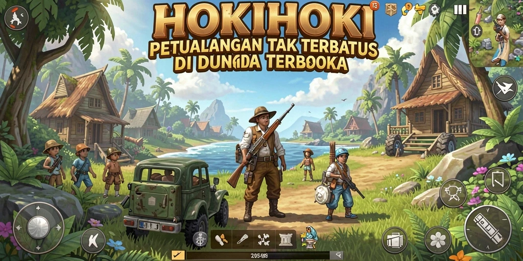 Tampilan gameplay HOKIHOKI yang menakjubkan di dunia terbuka.