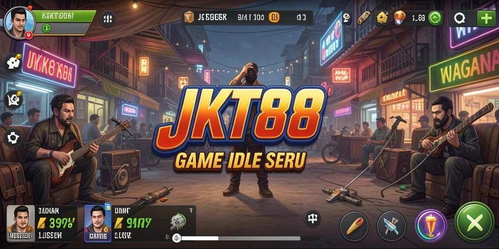 Screenshot gameplay JKT88 menunjukkan karakter dan sumber daya yang berinteraksi.