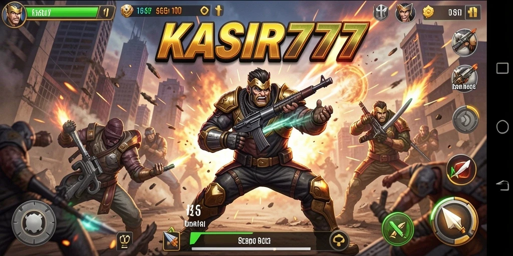 Screenshot dari gameplay pertarungan KASIR777 yang mendebarkan.