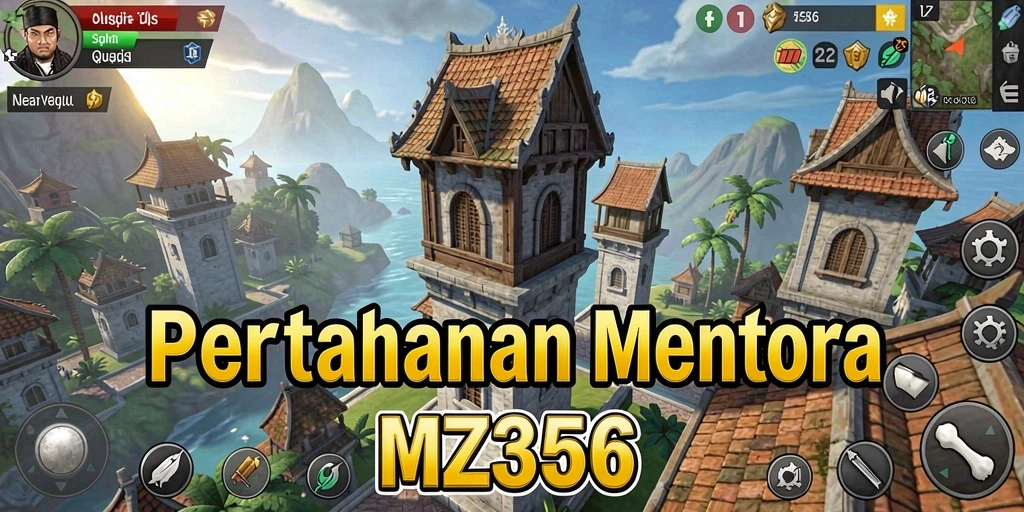 Screenshot gameplay MZ356 menampilkan pertahanan menara dalam aksi.