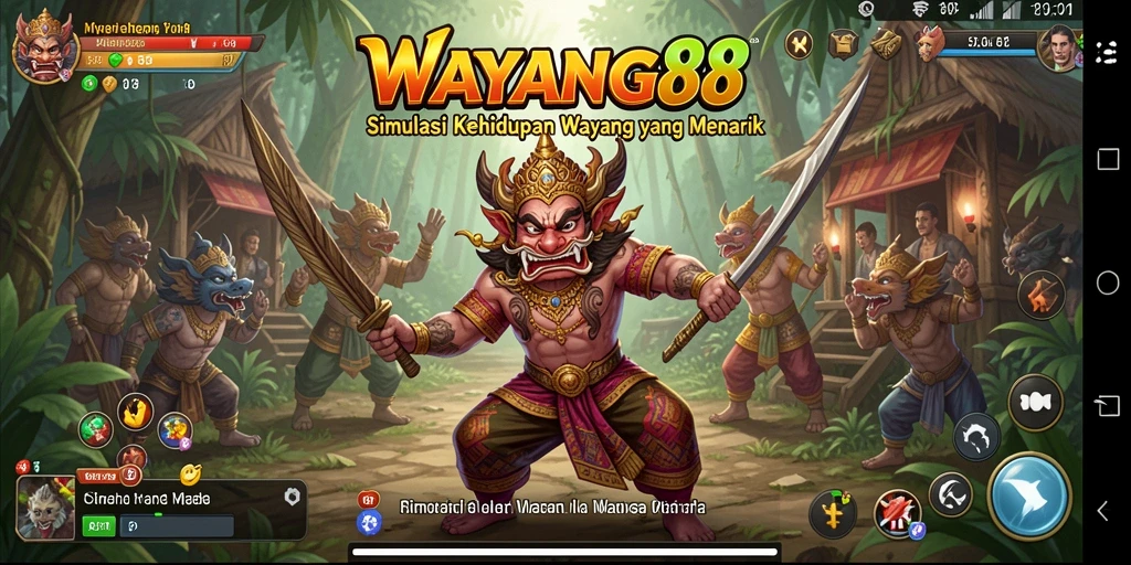 Menampilkan karakter wayang dalam lingkungan yang kaya dan interaktif.