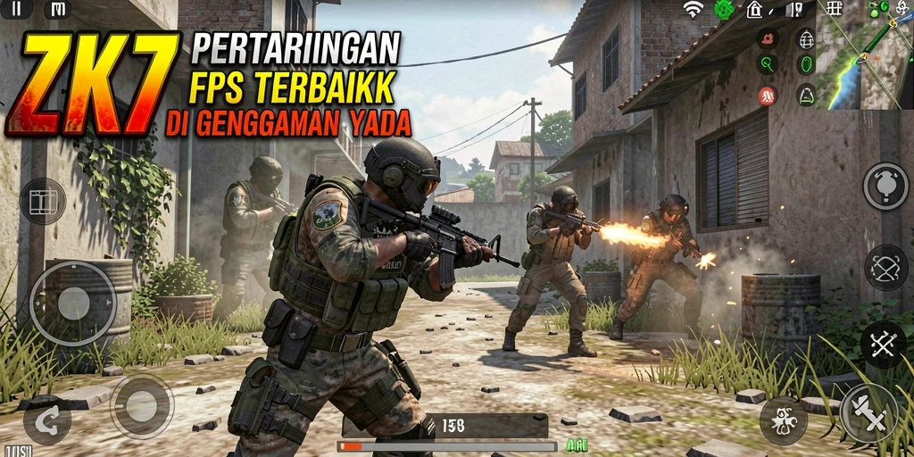 Screenshot gameplay ZK7 menampilkan aksi menegangkan di medan perang.